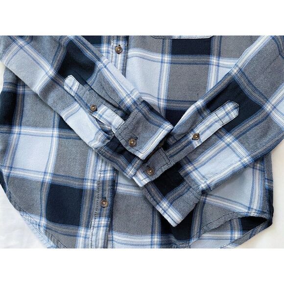 Abercrombie & Fitch Button Down Shirt | Navy Blue Plaid Flannel - Size S - Picture 7 of 12